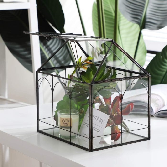 Purzest Glass Terrarium, House Shape Geometric Succulent Terrarium